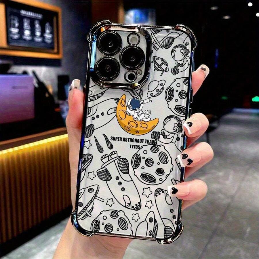 Electroplated Frame Phone Case with Airbag Corners, Offering Drop and Impact Protection. Compatible with iPhone 17 12, 13, 14, 15, 16 Plus, Pro, Pro Max, and 16E - Negro - Ver 1