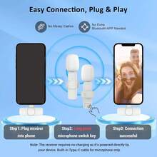 HITOZON Wireless Lavalier Microphone For IPhone/Android – Plug-Play Omnidirectional Clip-On Mic – Perfect For Podcast, Vlogging, Interviews, Teaching & Video Recording - White - View 3