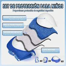 Juego de Casco de Bicicleta para Niños, Rodilleras, Coderas, Muñequeras, Protecciones de Patinar para Niños, Apto para Monopatín, Patinete, Ciclismo, Patinaje, Casco Tamaño Ajustable 48-56CM,37564925 - Azul y blanco - Ver 6