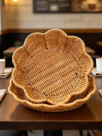 1pc/2pcs Round Plastic Rattan Woven Multifunctional Food Basket, Multipurpose Kitchen Organization Storage Basket, Fruit & Snack Organizer Tray, Snack Storage Rack, Kitchen Tray, Suitable For Kitchen Countertop Storage Basket, Home Decor Storage Basket