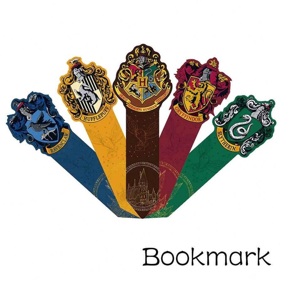 WB 5PCS Warner Bros Officially Licensed Harry Potter Hogwarts Houses Bookmarks Set Gryffindor Slytherin Collectibles Friends Birthday Christmas Halloween Thanksgiving Gift Office School Supplies - Multicolor - View 1