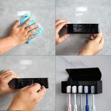 5 Slots Wall Mount Toothbrush Holder With Cover Self Adhesive Toothbrush Storage Organizer For Shower Toothbrush Hanger With Automatic Toothpaste Squeezer Dispenser - 黑色 1 包 - 查看 3