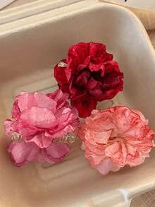 3pcs 3D Floral Hair Clips For Women, Pink Petite Hair Claws, Side Clips, Suitable For Half Updo, Elegant, Vacation Style, Beach, Outdoor, Fashionable & Cute, Daily Wear, Holiday Gatherings, Parties, Travel Outfits, Gift For Girls - Multicolor - View 3