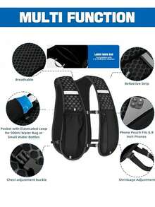 1pc Unisex Running Hydration Vest. Hydration Running Vest Backpack, Reflective, Multiple Pockets, Quick-Dry, Water-Resistant, Breathable, Adjustable Backpack For Running, Hiking, Cycling, Trail, Marathon Hydration Backpack, Lightweight Running Vest For Women, Men, Adjustable Strap, Multi-Pocket Hydration Backpack, Hiking, Camping, Cycling Breathable Running Vest