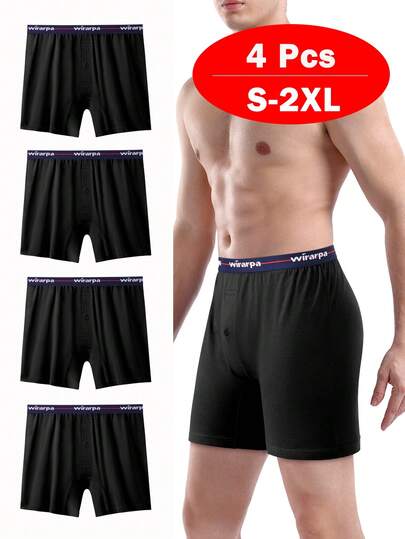  4 Pcs Wirarpa Men's Boxer Shorts 100 Cotton Boxers Underwear Loose Fit Button Fly