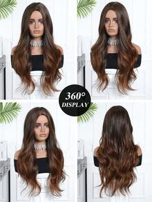 Peruca Sintética Longa e Encaracolada Ombré Marrom de 26 Polegadas, Peruca Marrom Natural Feminina, Peruca Sintética Resistente ao Calor com Repartição Central, Peruca de Moda de Inverno, Peruca de Fantasia para Carnaval, Música e Festivais, Presente para Meninas, Presente de Formatura de Verão, Presente Pronto, Presente de Halloween e Natal