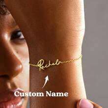 Custom Name Bracelet, Dainty Personalized Script Jewelry, Custom Handwritten Bracelet, Minimalist Gift For Her - Multi-colored Cross Chain - View 1