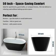 Freestanding Bathtub 59 Inch Black And White Acrylic Tub, Modern Compact Soaking Bath For Bathroom Upgrade And Home Relaxation - Black - View 2