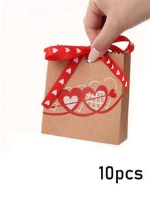 10pcs Wedding Candy Boxes, Valentine's Day Heart Kraft Paper Bags, Heart Arrow Candy Boxes, XOXO Gift Bags, Party Favor Boxes, Wedding Party Decorations, Suitable For Valentine's Day Parties And Events, Gift Packaging, Party Prize Packaging, Surprise Gifts, Birthday Gifts, Valentine's Day Gifts, Gifts For Her, Couple Gifts - Multicolor - View 10
