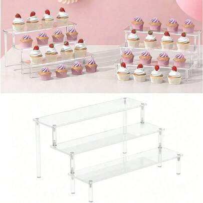 1 kệ trưng bày thang Acrylic, kệ trưng bày hình thang 3 tầng, kệ trưng bày đồ gia dụng, kệ trưng bày trang sức mỹ phẩm, kệ đựng đồ nhiều lớp, kệ trưng bày trong suốt, kệ đựng bánh, giá đựng nước hoa