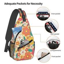 Groovy Flower Sling Bag For Women Crossbody Bag Retro Hippy 70s Style Vintage Orange Flowers Sling Backpack For Men Cute Daisy Floral Print Shoulder Bag Gym Sports Travel HiFKing Daypack - 橙黃色 - 查看 4