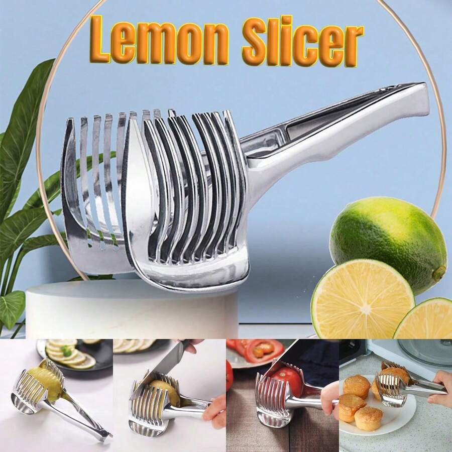 Aimall Tomato Slicer Lemon Cutter, Multipurpose Tools For Soft Skin Fruits And Vegetables, Home Made Food & Drinks Decoration - Silver - View 1
