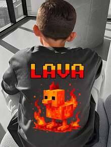 Tween Boy Cartoon Graphic Print Short Sleeve Casual Round Neck T-Shirt - Dark Grey - View 1