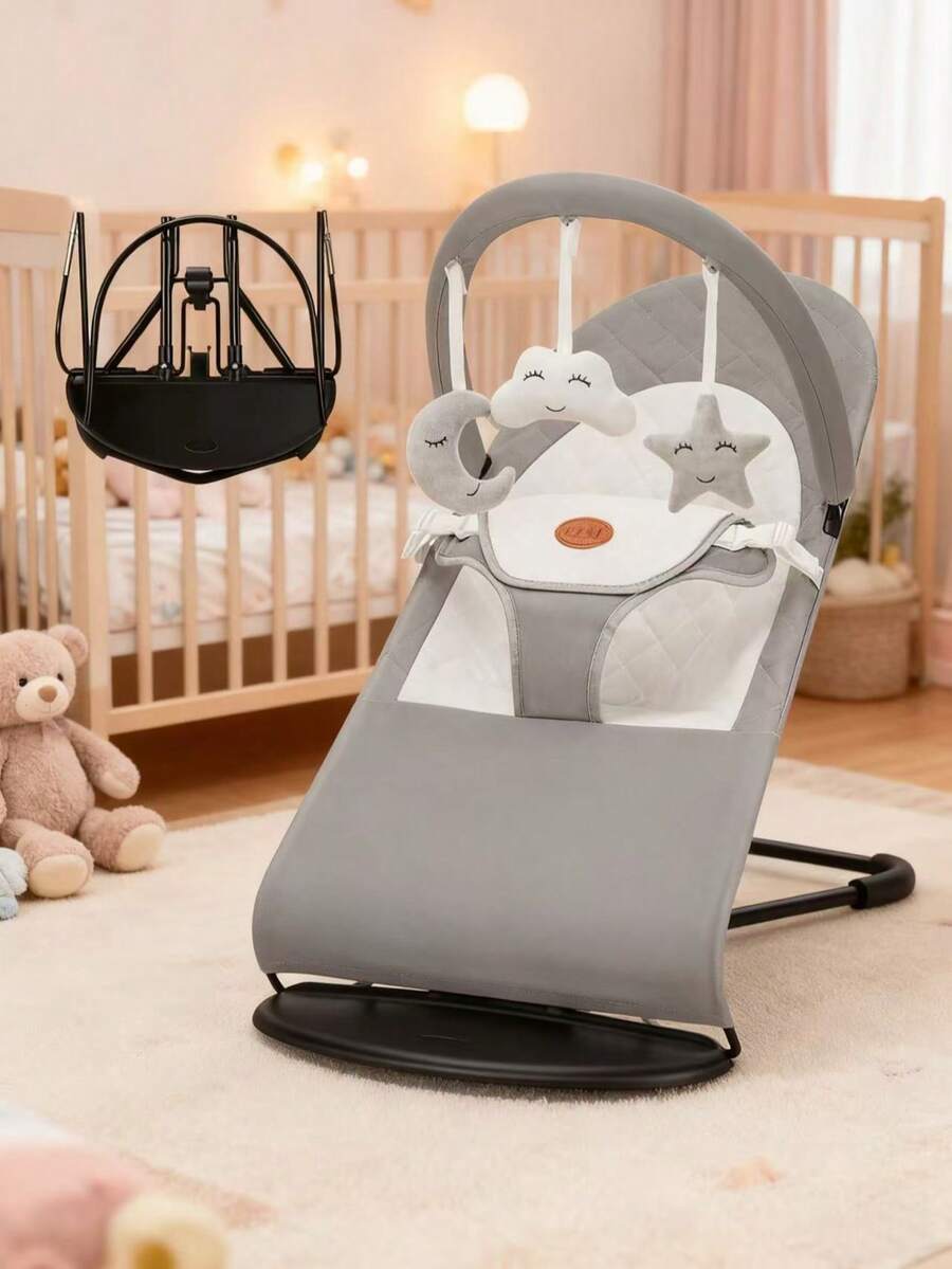 Baby Bouncer,Baby Swing, Portable Baby Bouncer Seat For Babies 0-18 Months, 3 Modes Of Use With Rocker And Stationary Options, Infant Rocker Chair With Hanging Toys,Baby's Birthday Gifts And Christmas Gifts,Comfort Rocking Chair,Hands Free Mom,For Infants And Toddlers, Baby Bouncer Seat, Baby Comfort Seat, Comfortable Baby Item, Soft,Newborn Gift,Baby Christmas Gift - Màu Xám nhạt - Xem 1