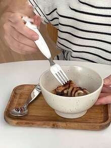 304不锈钢可爱短柄勺叉套装，包含甜点勺、饭勺、水果叉，带包装盒，适合餐厅使用