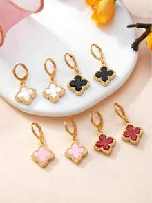 1 Pair Of Luxurious 4-Leaf Grass Earrings, Classic And Elegant Multifunctional Fashionable Girls Earrings, Jewelry Accessories - Multicolor - View 2