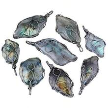 Labradorite Necklace Irregular Shape Wire Wrapped Quartz Crystal Pendant With Chain Healing Stone Jewelry - Hoa hồng vàng - Xem 5