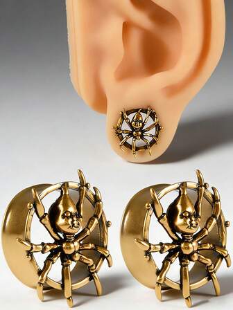 1 pieza Túneles de oreja con araña con cara humana de cobre sin rosca, expansores de oído, pendientes de perforación de joyería de 8 mm a 25 mm