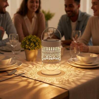 1/2pcs Solar Powered Table Lamp, Mandala Flower Pattern, Suitable For Outdoor Patio, Camping, Balcony, Bedroom, Office, Party