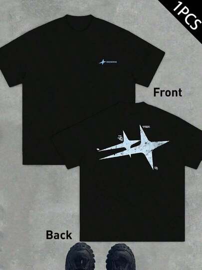 Camiseta de mezcla de algodón con estampado gráfico, ligera, jersey de algodón con estampado a doble cara, duradera, corte clásico, informal, esencial para oto?o.