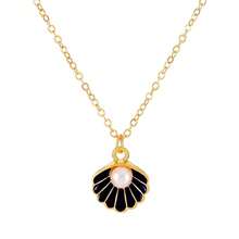 Seashell Pearl Pendant Necklace Gold Plated Boho Enamel Pink Blue Scallop Sea Shell Starfish Ocean Animal Chain Necklace For Women Hawaiian Summer Beach Holiday Fashion Jewelry Gifts - Black - 查看 1