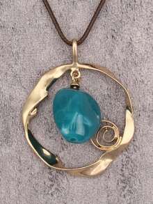 1pc Fashion Geometric Twisted Alloy Necklace, Bohemian Style Long Pendant Necklace, Birthday/Valentine's Day Gift For Girlfriend/Family - Wax Rope - View 11