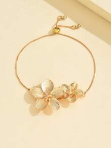 1pc Adjustable Golden Flower Elegant Women's Bracelet, Delicate High-End Design, Versatile Floral Jewelry Bracelet Suitable For Daily Wear, Vacation, Party, And As A Gift For Family And Friends - Multicolor - View 2