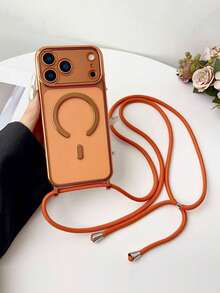 奢华斜挎项链挂绳电镀透明手机壳，兼容 17 Air 16 E 16 15 14 13 12 Pro Max 11，亮面磁吸无线充电保护套