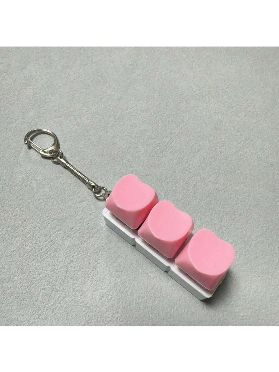 1pc Heart Switch Tester Keychain - Press Fidget Toy With Keyboard Buttons, Valentine's Stress Relief Sensory Keyrin - Multicolor - View 1