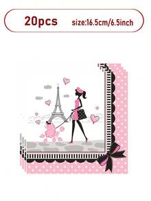 20 Pcs Paris Eiffel Tower Tableware Set | Serves 20 Guests | Paris Theme Tableware Set Kit, Oh La La Baby Shower Birthday Paris Theme Party Supplies,Includes 7 "/9" Plates, Cups And Napkins - Multicolor - View 15