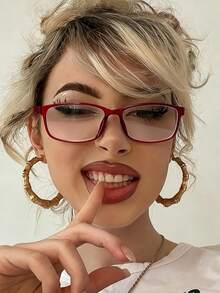 1 pereche de ochelari dreptunghiulari vintage roșii transparenți, ochelari de modă casual pentru femei, potriviți pentru citit zilnic, naveta la serviciu, ținută de plajă, cadou casual de afaceri retro Y2K de bază