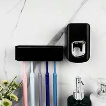 5 Slots Wall Mount Toothbrush Holder With Cover Self Adhesive Toothbrush Storage Organizer For Shower Toothbrush Hanger With Automatic Toothpaste Squeezer Dispenser - Black Combination - 查看 4