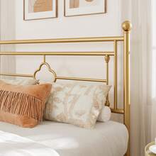 Allewie Full/Queen Size Metal Platform Bed Frame With Victorian Vintage Headboard And Footboard/Mattress Foundation/Under Bed Storage/No Box Spring Needed/Noise-Free/Easy Assembly, Gold - 金色 - 查看 3