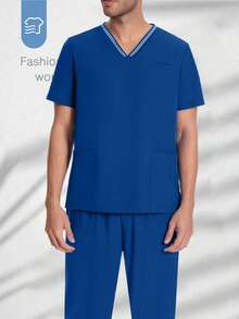 Men's Lab Work Uniform Short Sleeve Set - Blue - View 6
