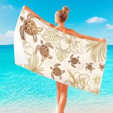 1条超大超柔软超细纤维沙滩巾 - 轻便速干，热带海龟图案，柔软涤纶材质，可机洗，多用途毛巾，适用于沙滩、露营、游泳、健身房、旅行、泳池等场合。
