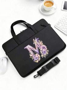 这款大容量黑色公文包饰有色彩缤纷的花卉字母印花，充满春日气息。它可个性化定制姓名，并印制A-Z字母，是一款大容量笔记本电脑包/平板电脑收纳包，适合商务旅行、办公或通勤使用。这款公文包非常适合携带笔记本电脑，是日常通勤的理想之选，也是送给家人朋友的绝佳生日或节日礼物，以及情人节礼物。 - 彩色 - 查看 9
