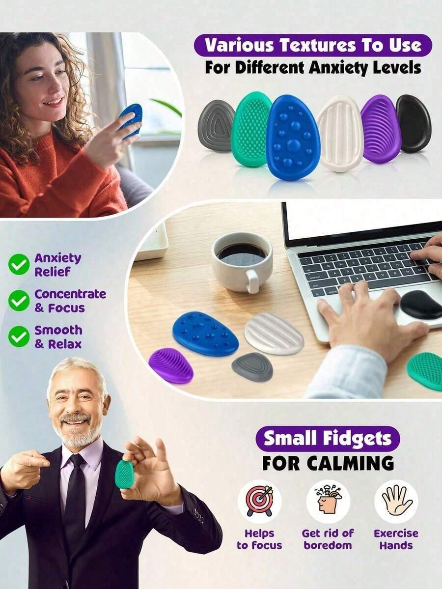 6pcs/Set Sensory Worry Stones: Textured Soft Fidget Toys For Teenager - Calming Stress Relievers For Anxiety, And Students,Fidget Toys,Sensory Toys,Toys,Toys,Sensory Toys,Fidget,Style Random - 彩色 - 查看 1