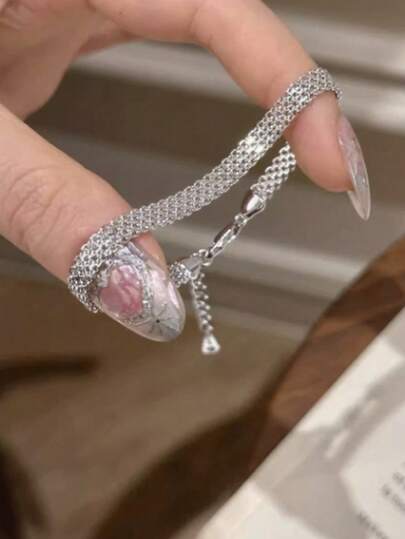 1pc Elegant French Style Shimmering Mesh Design Bracelet For Women