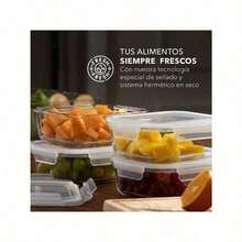 Juego de 7 piezas 5 contenedores herméticos vidrio extra grueso tapa con válvula talla grande 2 bolsas silicona almacenamiento cocina organización alimentos fresco sellado cierre fuerte resistente - 5 contenedores - Ver 8