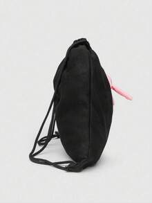 时尚蝴蝶结抽绳背包，大容量可折叠旅行背包，适合女性和大学生，可完美搭配各种背包配件，时尚书包，黑色 - 黑色 - 查看 3