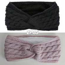 Women's Winter Warm Ear Muffs Headband, Thickened Inner Elastic Hairband, Soft Fleece Texture - Multiple Colors Available Black/White/Pink/Grey Suitable For Cold Weather, Perfect Gift For Daily And Formal Occasions - Elegant Knot Design, Festive Headwear, Warm Windproof Ear Covers - 粉紅色 - 查看 3