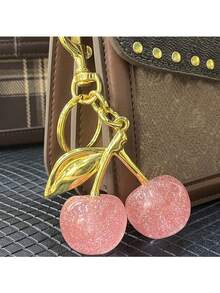 Leather Flower Pendant Keychain, Elongated Flower Chain Bag Charm, Cherry Keyring Elegant Bag Accessory, Graduation Gift - Multicolor - View 8