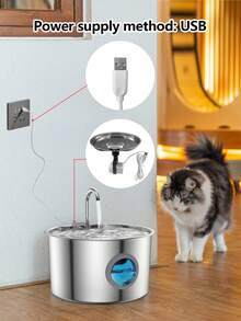 74盎司/2.2升、108盎司/3.2升宠物自动饮水器，适用于猫狗，USB供电，不锈钢材质，美观的水龙头设计，水位视窗，低噪音水泵，易于清洁和安装，高品质过滤系统 - 彩色 - 查看 11