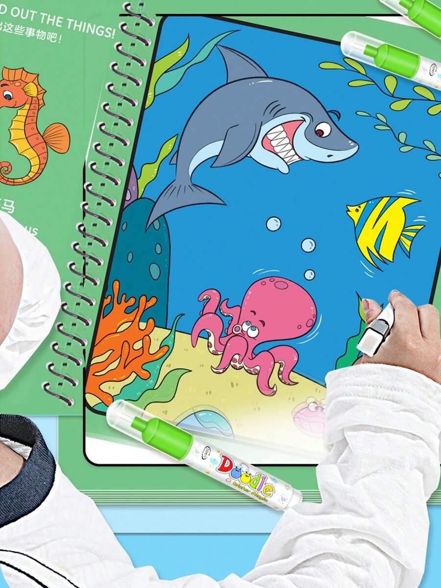1 Reusable Magic Water Color Painting Book - Includes Water Color Pen Set