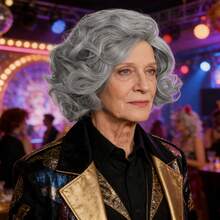 12Inch Heat Resistant Short Wavy Gray Synthetic Bob Cosplay Wig, Old Lady Grandma Wig, Holiday Thanksgiving Day Christmas Parties Cosplay Wigs, Soft Fake Hair, Perfect For Women Daily Party Wigs, Funny Stage Performance Accessories, Elderly Hair Replacement Wig