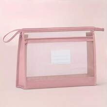 1pc A4 Transparent Mesh Zipper Document Pouch Double Layer Large Capacity File Storage Bag With Handle For School Office Homework, Folders File Organizers Pencil Pouch School Supplies Back To School - Pink - View 10