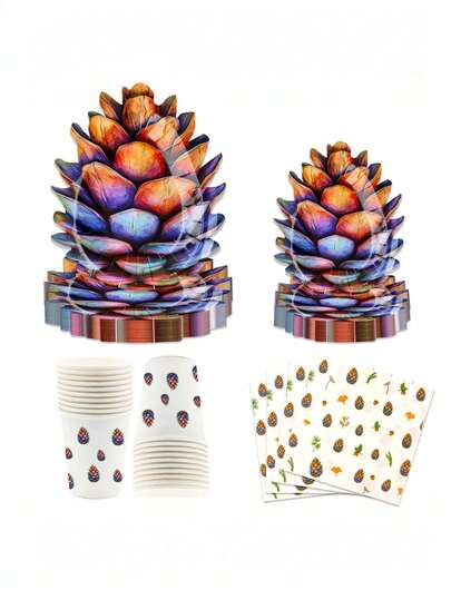松果造型派对用品装饰套装，包含餐盘和餐具，新奇造型