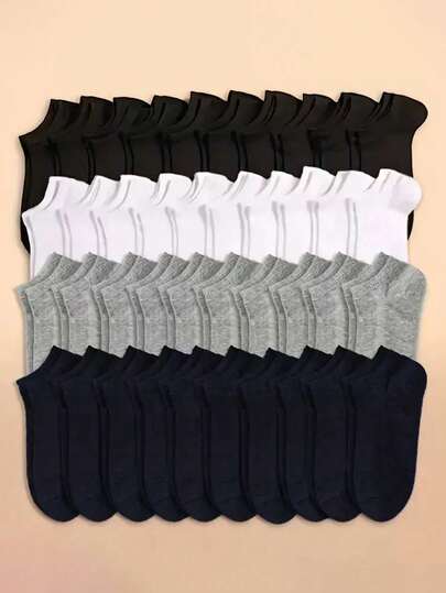 15 Pairs Women's Black, White, Gray Short Socks, Fashionable & Minimalist