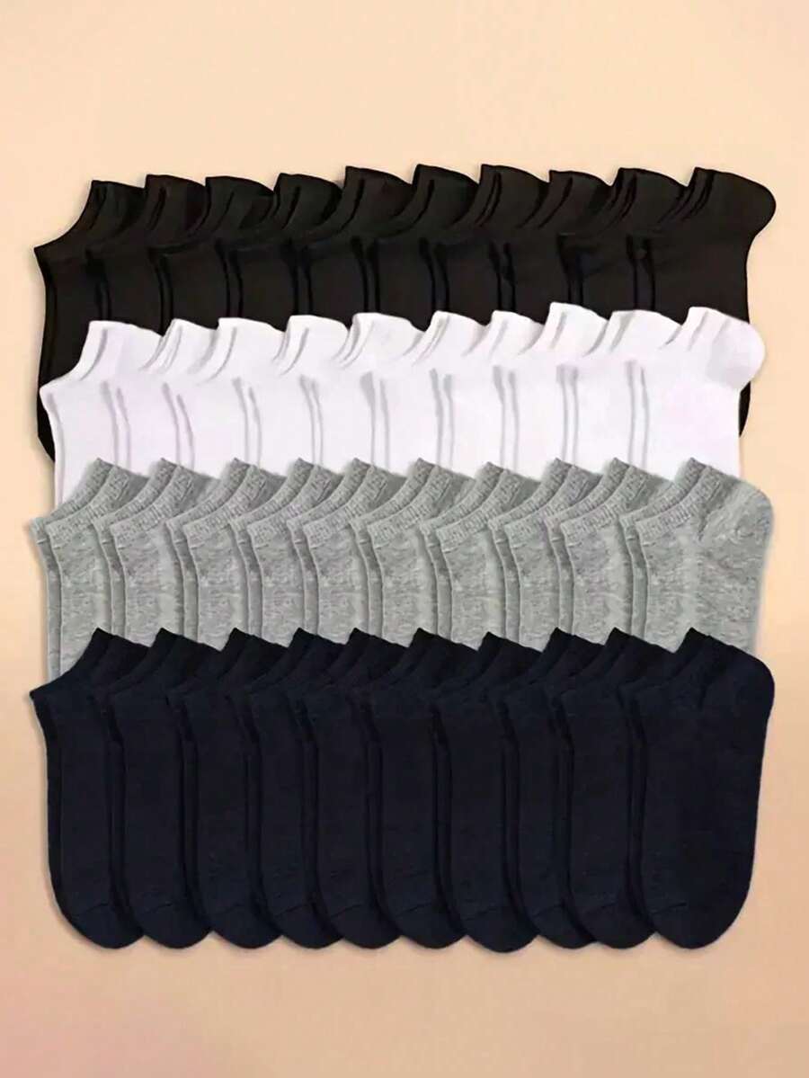 15 Pairs Women's Black, White, Gray Short Socks, Fashionable & Minimalist - Regular Model - View 1