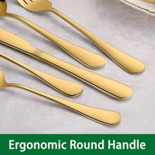 Gold 30/60pcs Stainless Steel Silverware Sets, ,Flatware Sets Service For 6/12 Person,Tableware Includes Knives Spoon And Fork Sets,Kitchen Accessories,Multicolored Cutlery Sets For Hotel And Restaurant| - 金色 - 查看 5